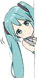 sideways peeking hatsune miku